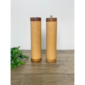 Two-Tone Wood Salt & Pepper Shaker Set with Grinder